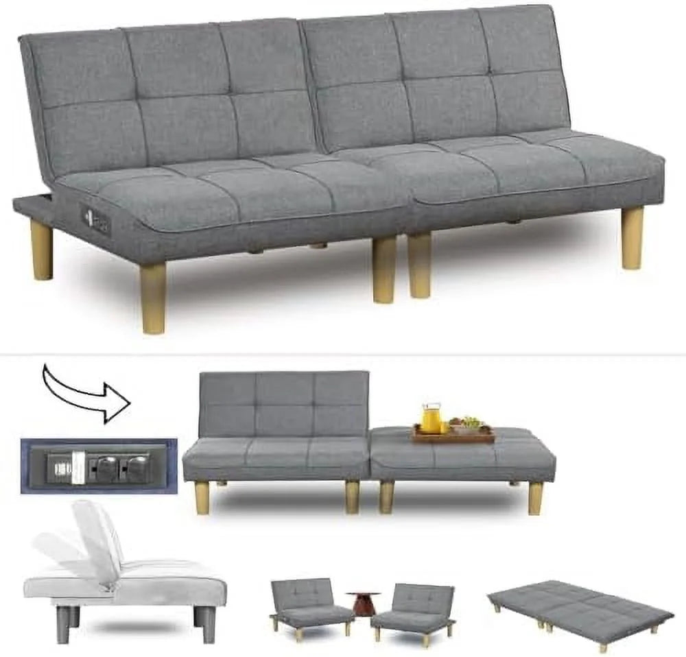 Convertible 2 Seater Futon Sofa with USB Port Y513