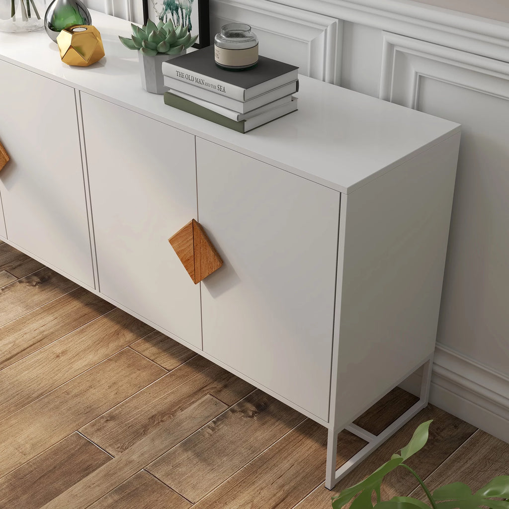 White Wood Sideboard with 4 Doors and 2 Storage M972