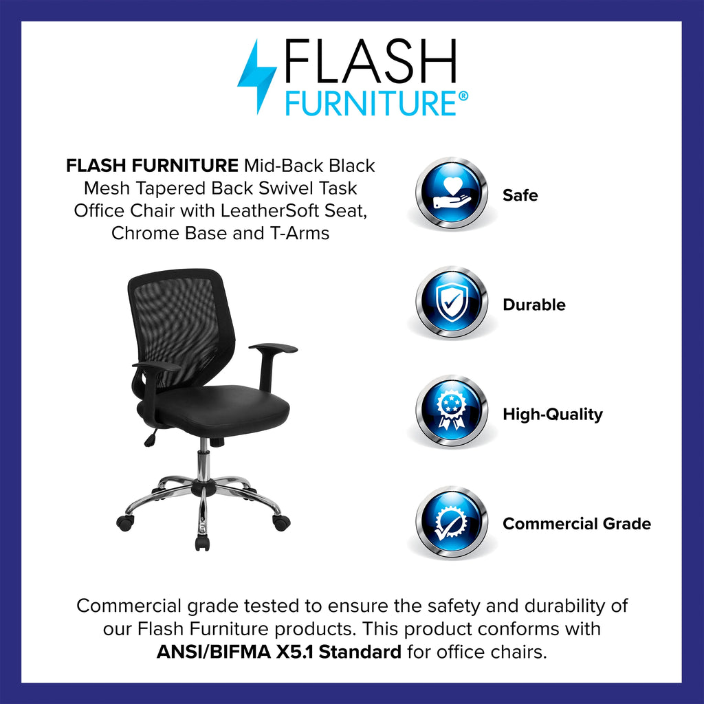Black Mesh Swivel Task Office Chair with T-Arms W912
