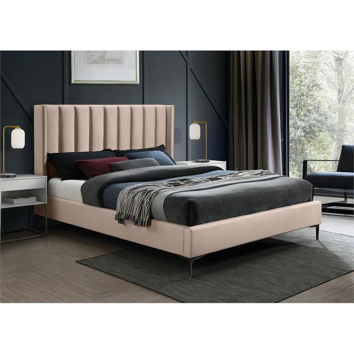 Pink Velvet King Bed N569356