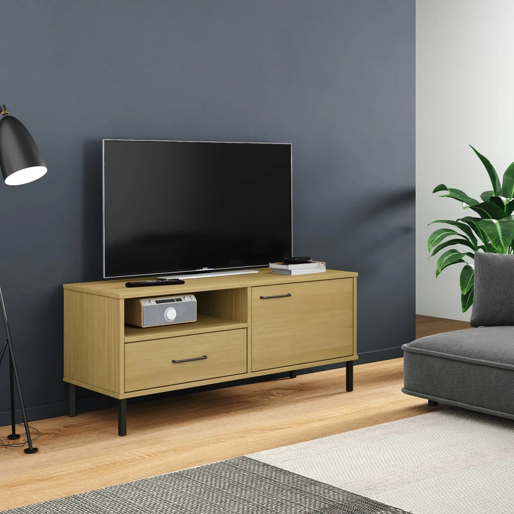 Pine Wood TV Cabinet with Storage Drawer, Door and Shelf F891725