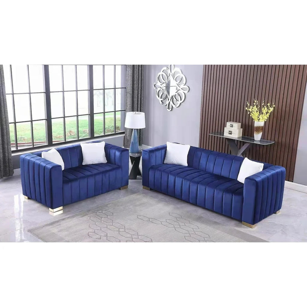 Navy Blue Velvet 2-Seat Sofa W118