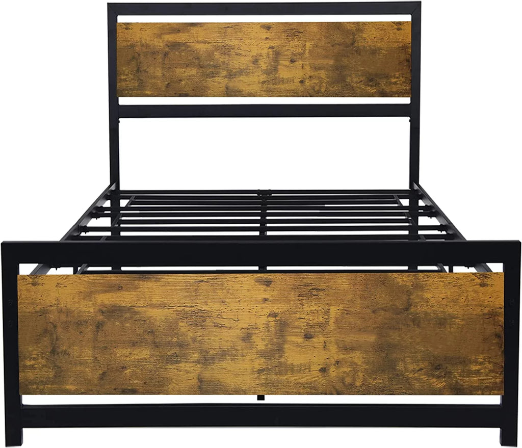 King Size Metal Bed Frame with Wood Headboard Y7218