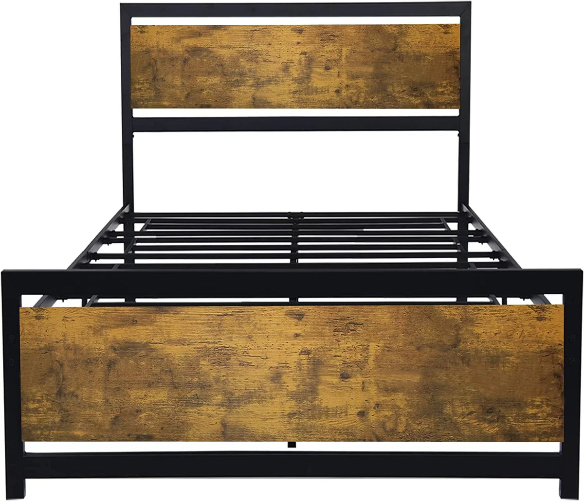 King Size Metal Bed Frame with Wood Headboard Y7218