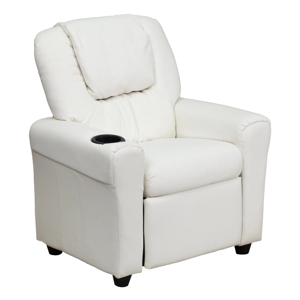 White Vinyl Kids Recliner with Cup Holder D584375