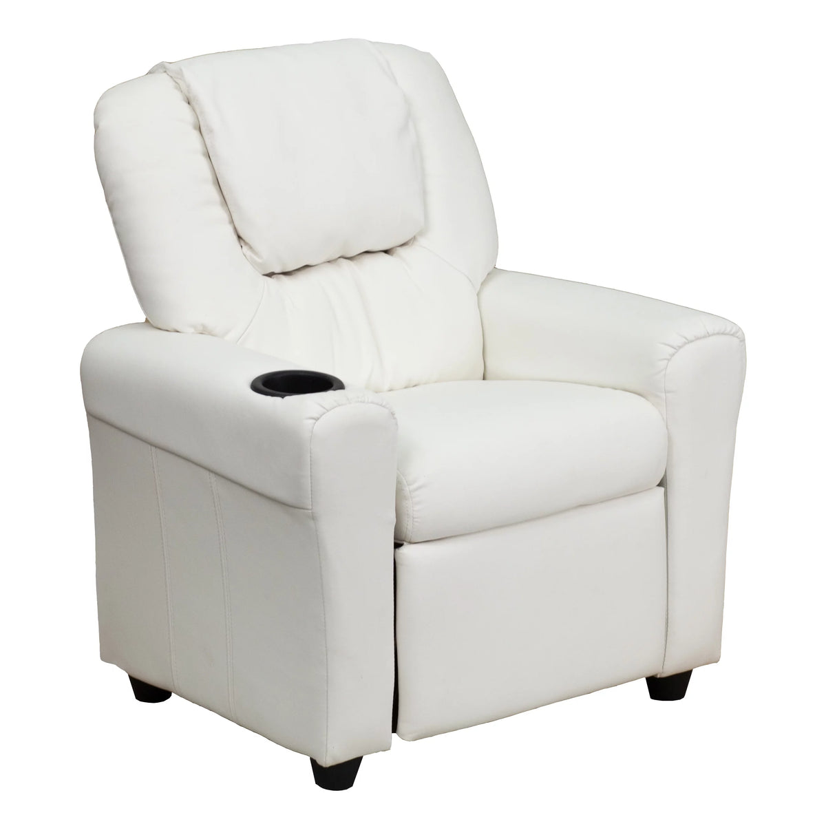 White Vinyl Kids Recliner with Cup Holder D584375