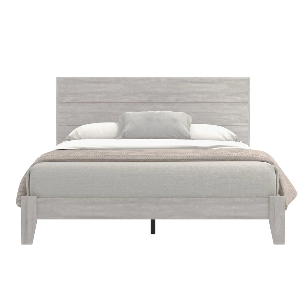 Dusty Grey Oak Wood Queen Platform Bed with Headboard W20638