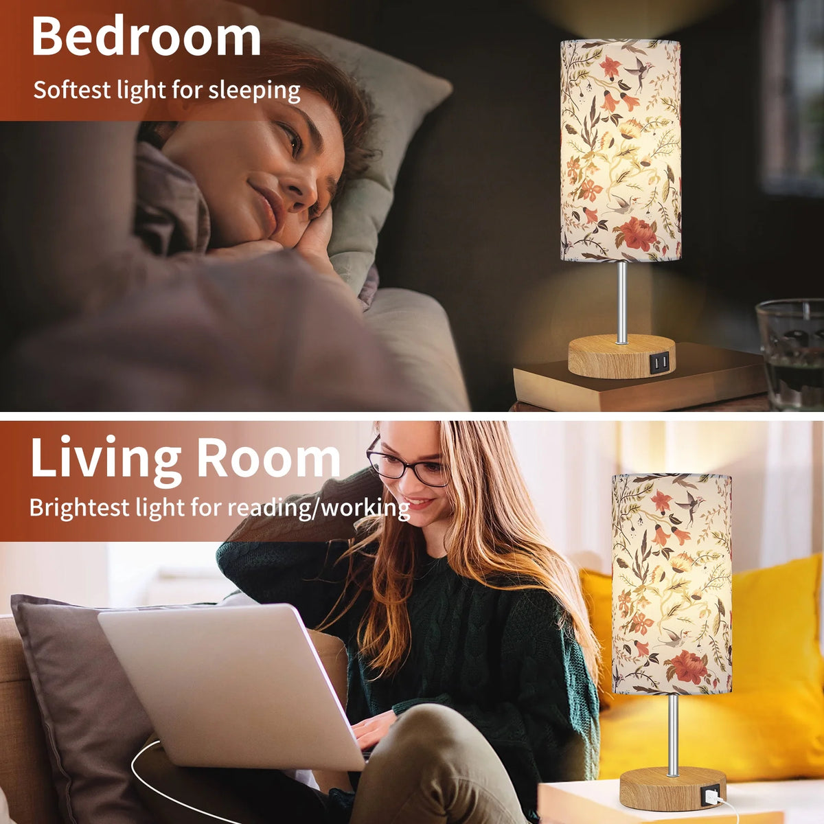 15" Touch Control Table Lamp with Dual USB Ports P6136