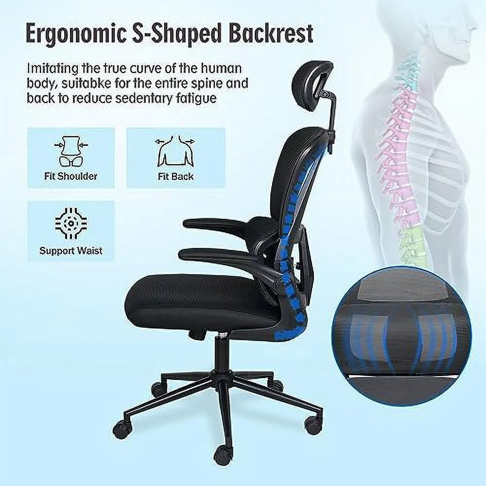 Black Mesh Reclining Office Chair with Lumbar Support J928372