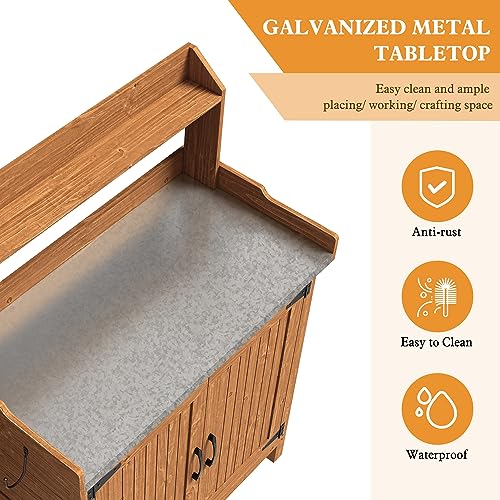 Wooden Outdoor Potting Bench with Storage Y232833