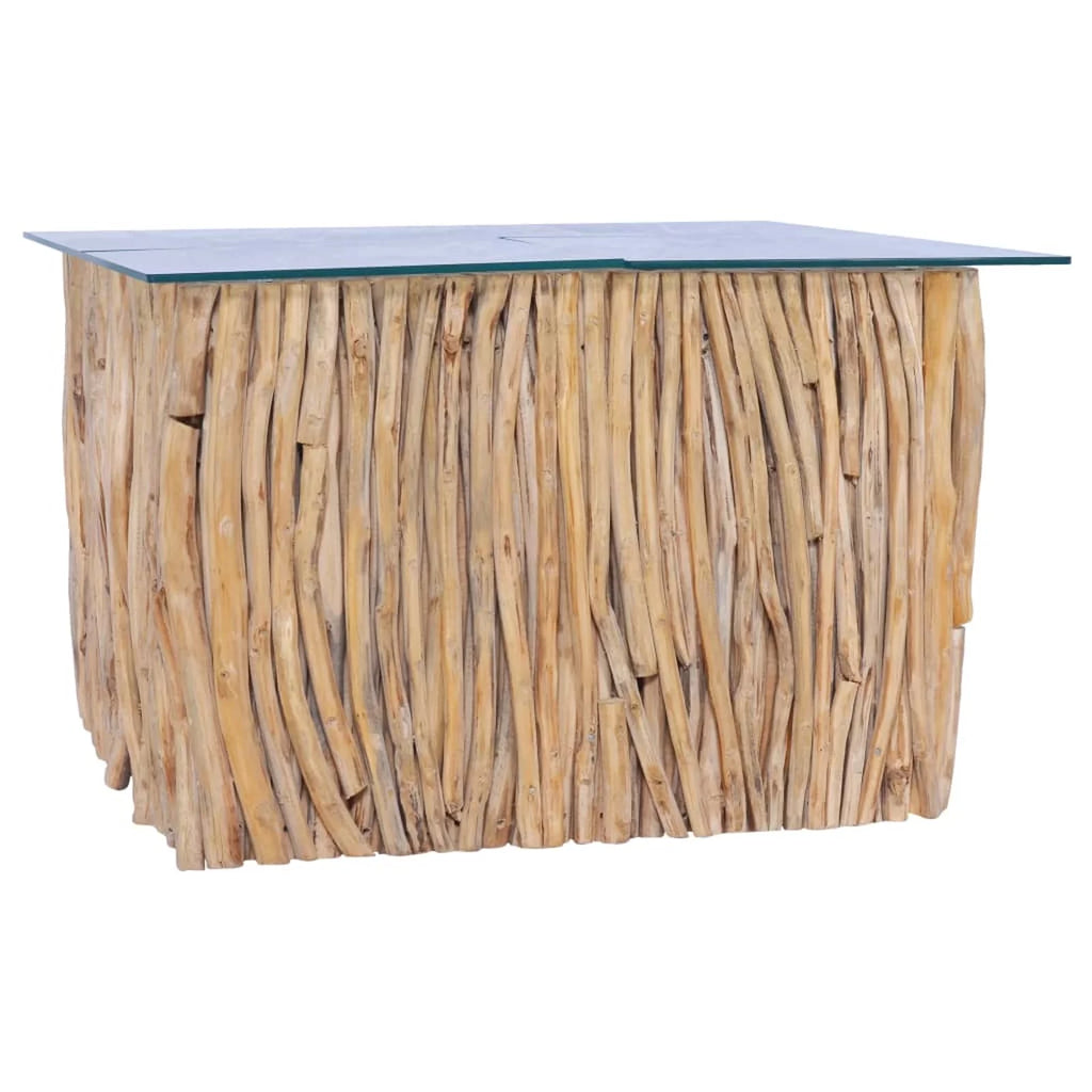 Coffee Table Glass Tabletop with Teak Wood Base C812348