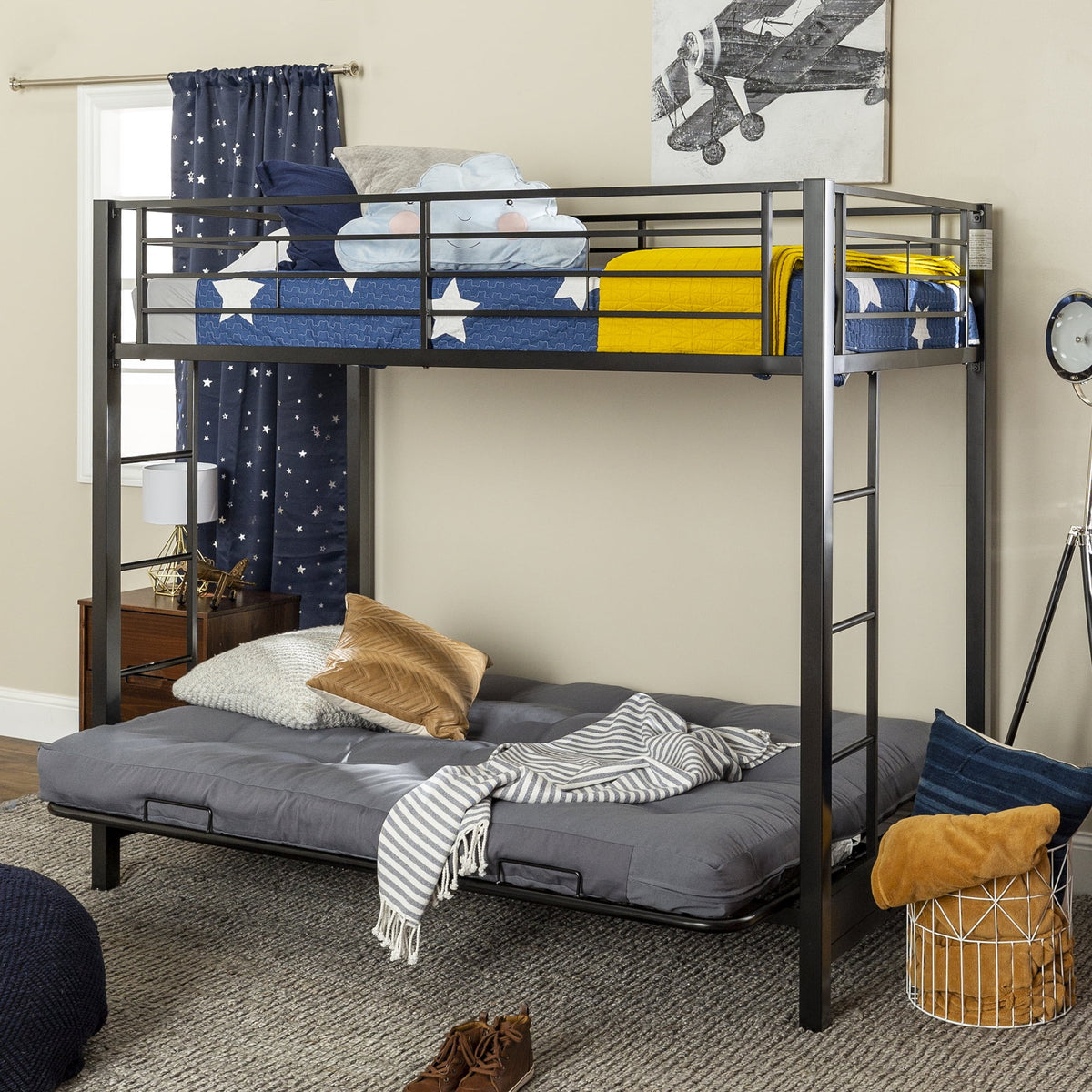 Black Metal Twin Over Futon Bunk Bed I43176