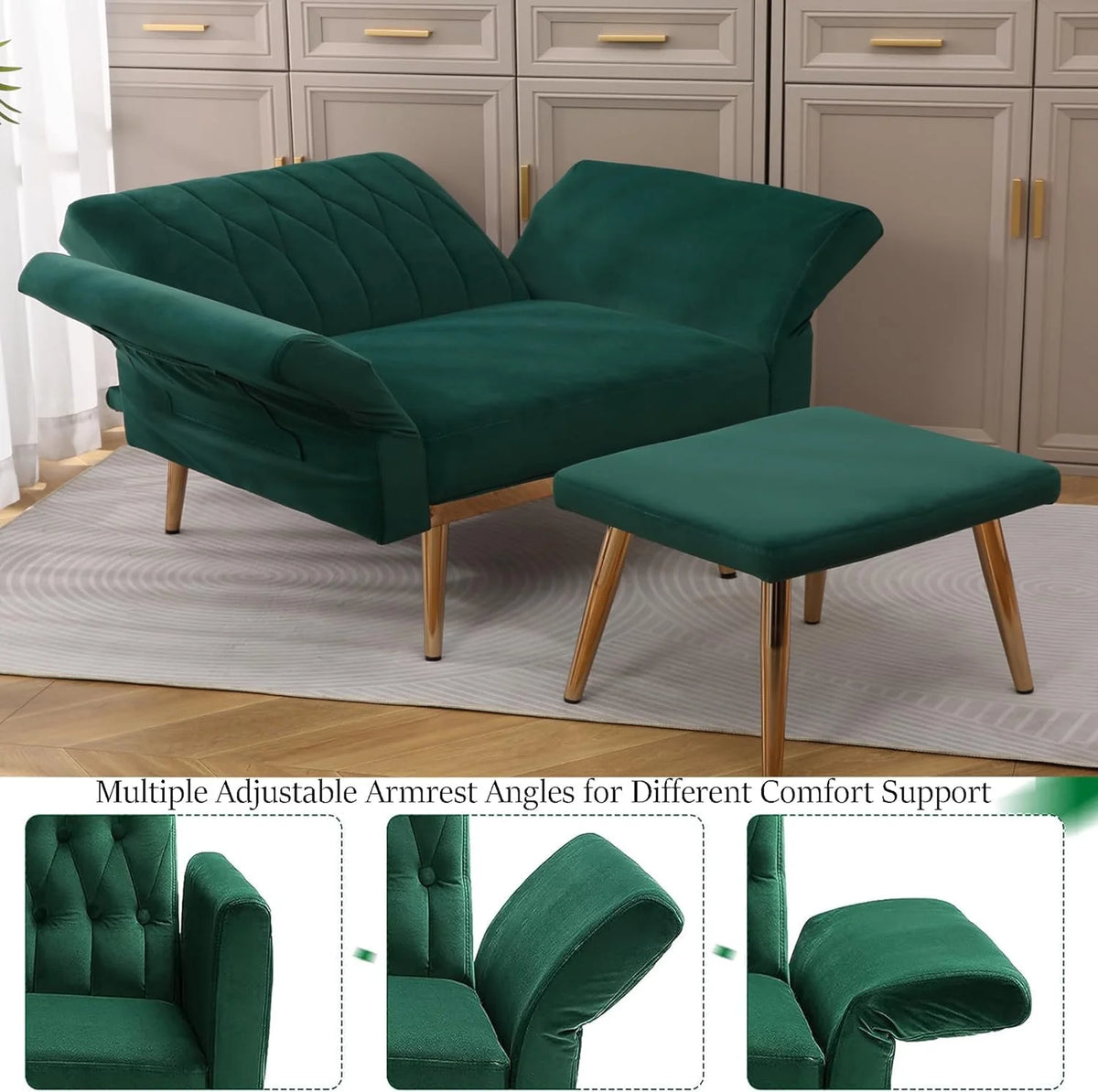 Dark Green Velvet 2 in 1 Accent Chair with Ottoman B169840