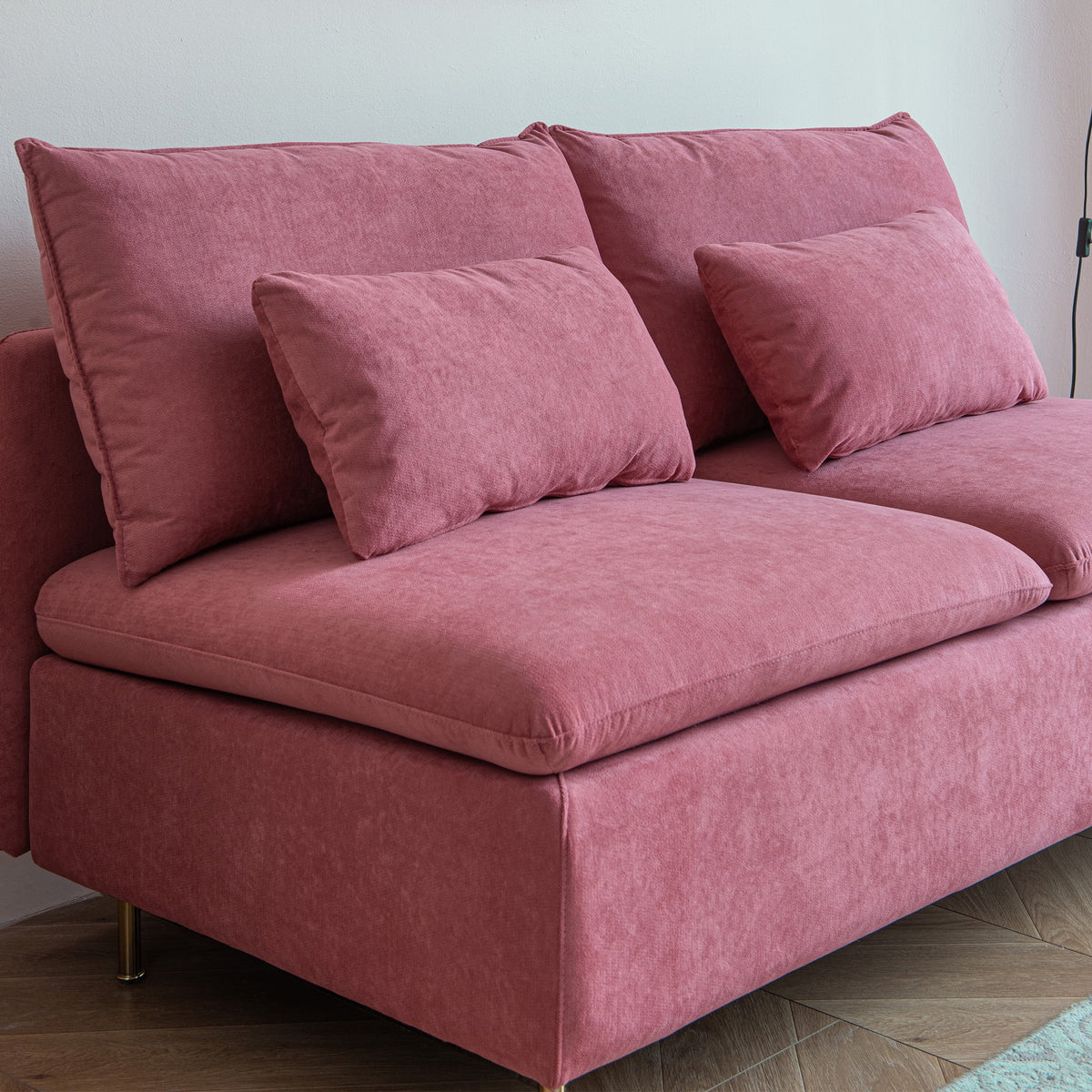 Pink Cotton Linen Armless Loveseat J245819