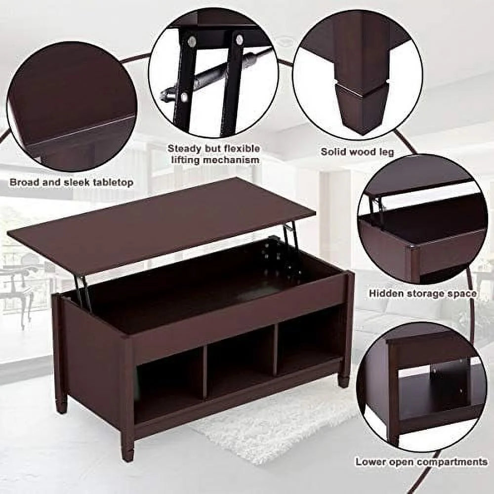 Lift Top Coffee Table with Hidden Compartment White Brown J3476