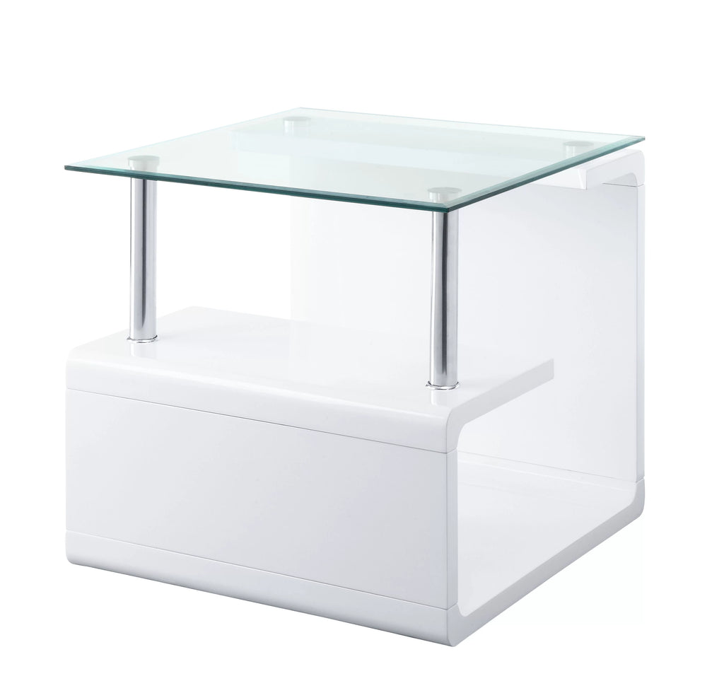 Clear Glass White End Table E28935