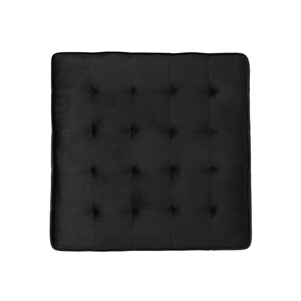 Black Velvet Tufted Ottoman I4195