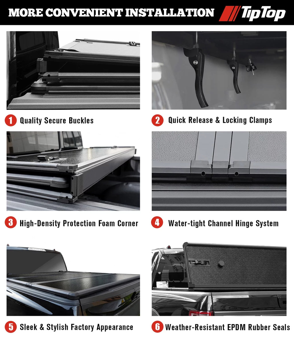 Tri-Fold Hard Tonneau Cover Truck Bed FRP 6.5ft Bed V74082