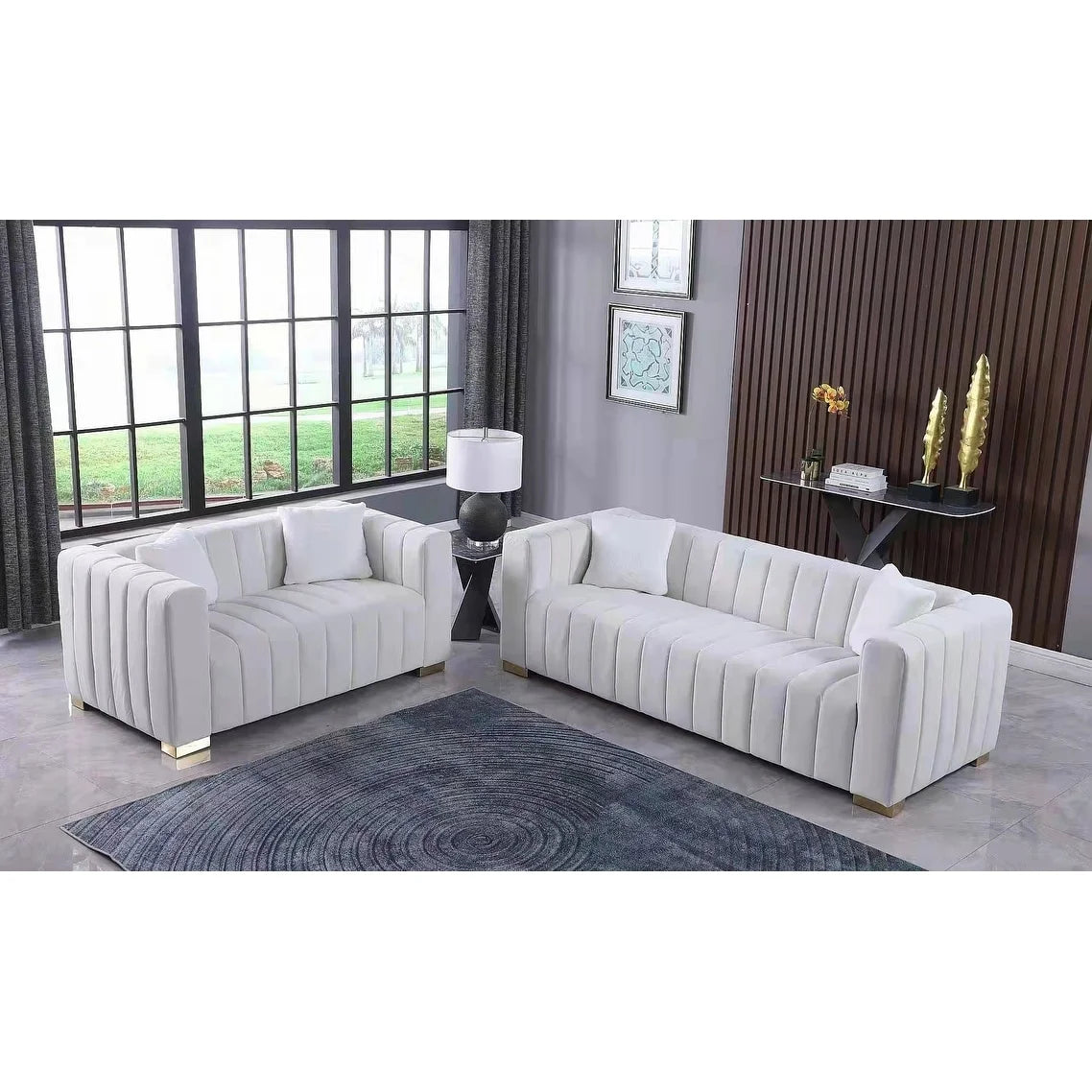 Navy Blue Velvet 2-Seat Sofa W118