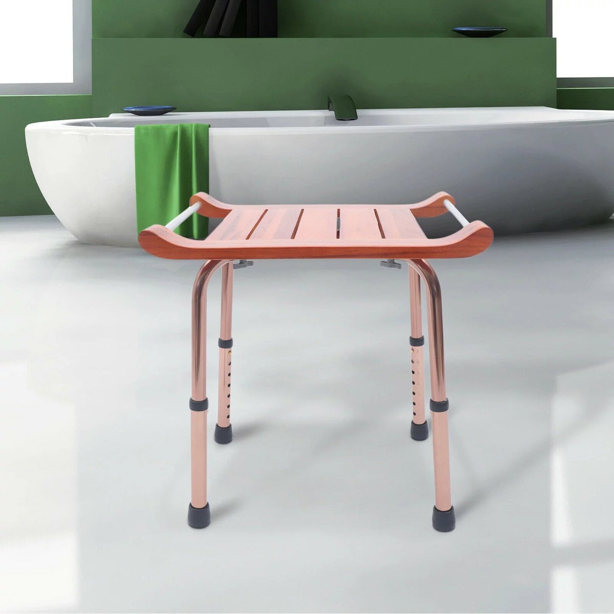 Teak Shower Stool Bathroom Bench Adjustable Non-Slip S827