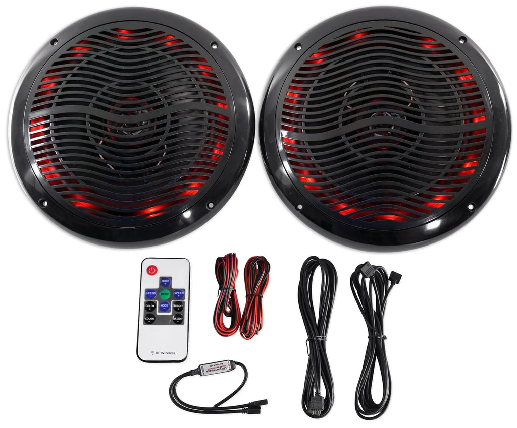 Black 6.5 Marine Speakers with Multi Color LED C4076