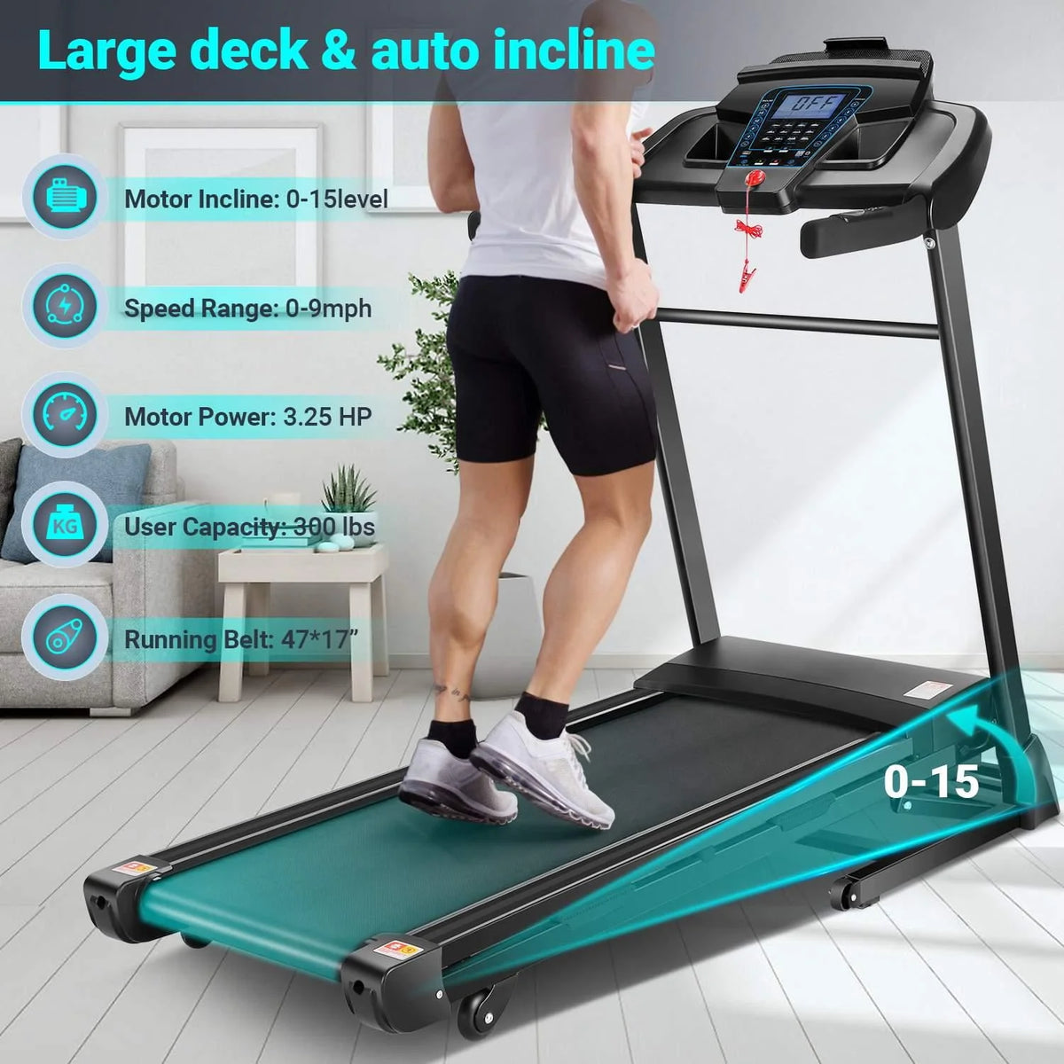 Auto Incline Treadmill with Bluetooth Speaker and LCD Display F587