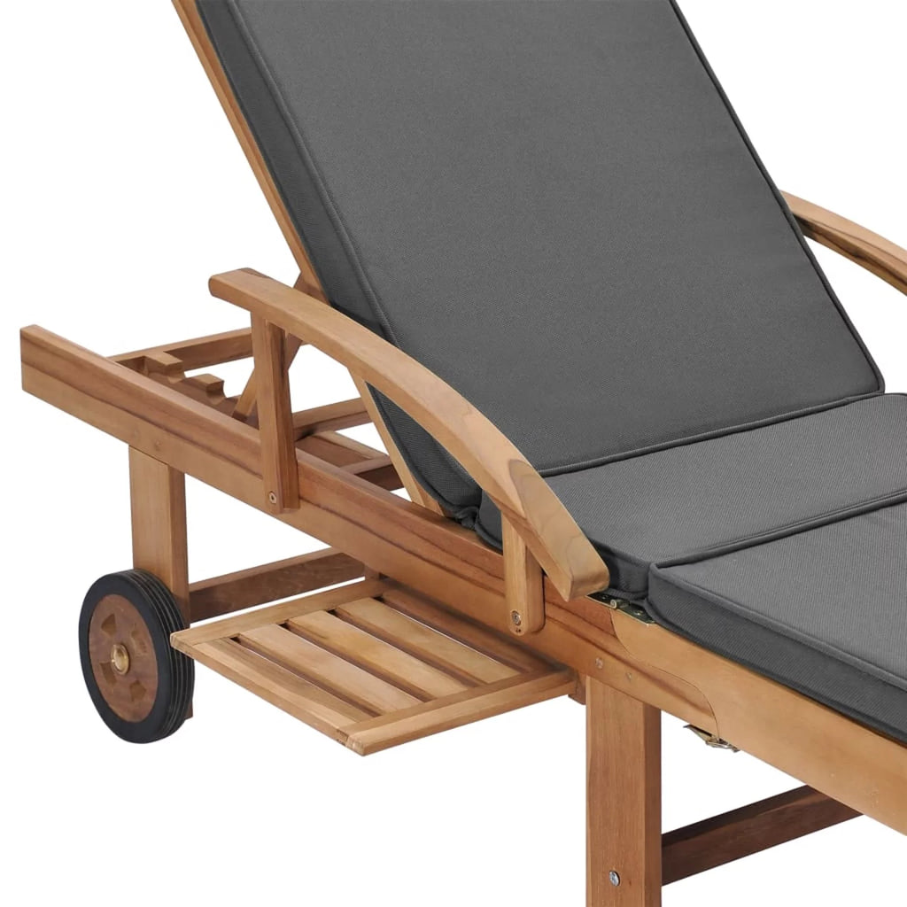 Adjustable Teak Wood Chaise Lounge Chair with Wheels C65918