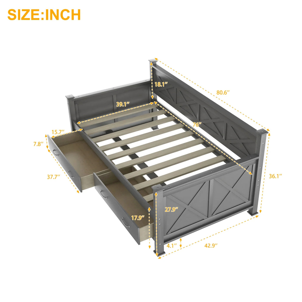 Wooden Twin Daybed with 2 Storage Drawers M441058