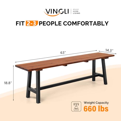 63" Weatherproof Wood Bench with Metal Legs C947017
