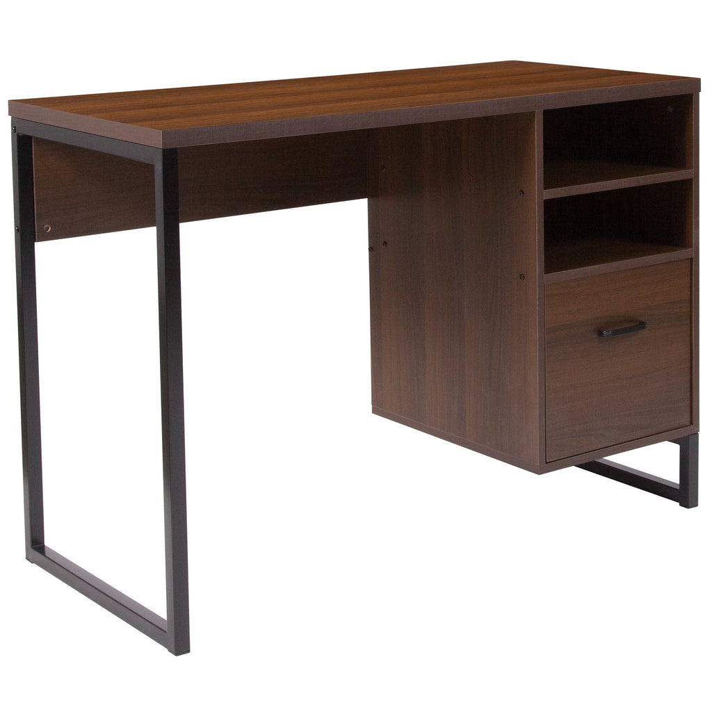 Rustic Coffee Wood Grain Computer Desk with Metal Frame R8415