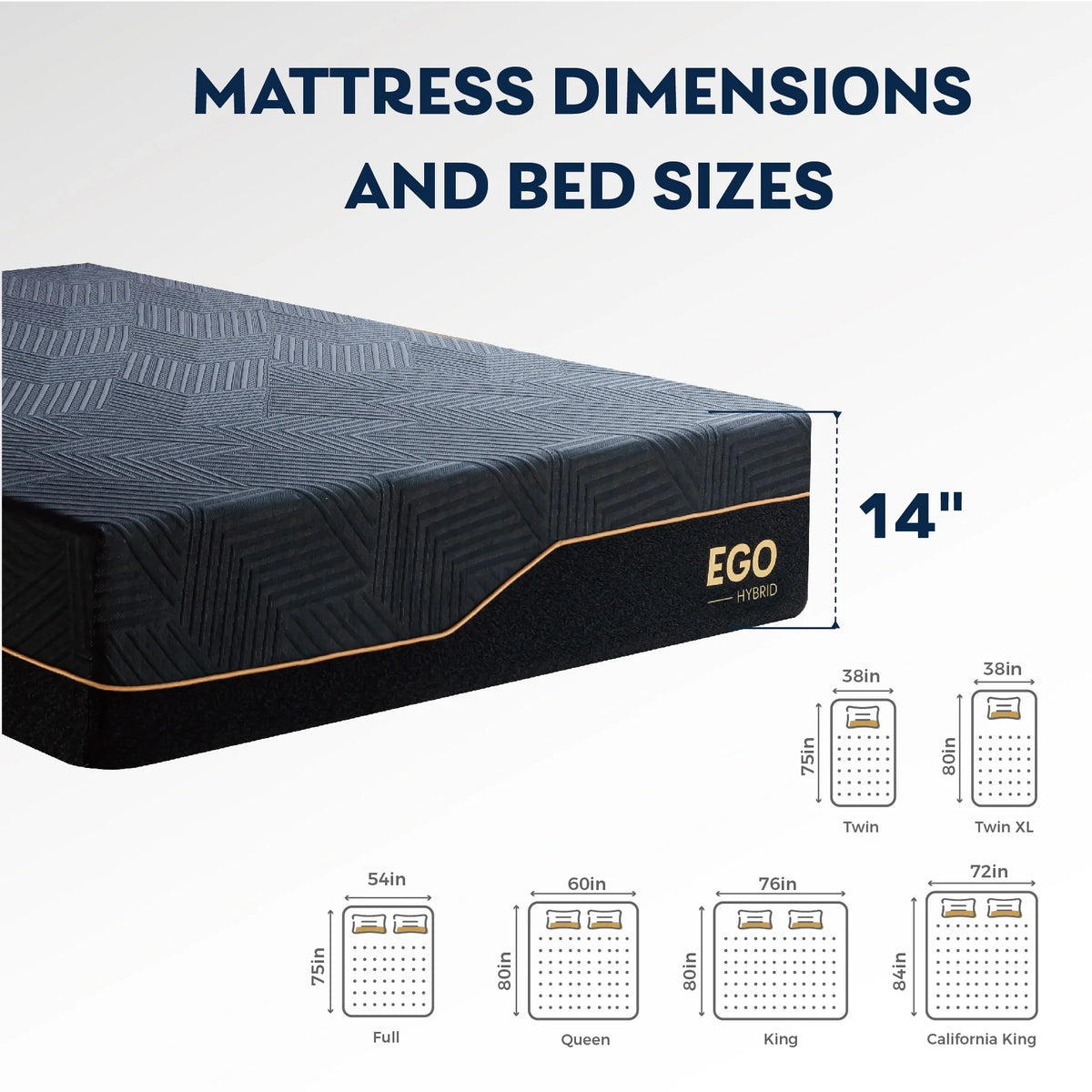 Black 14 inch King Size Hybrid Memory Foam Mattress W324665