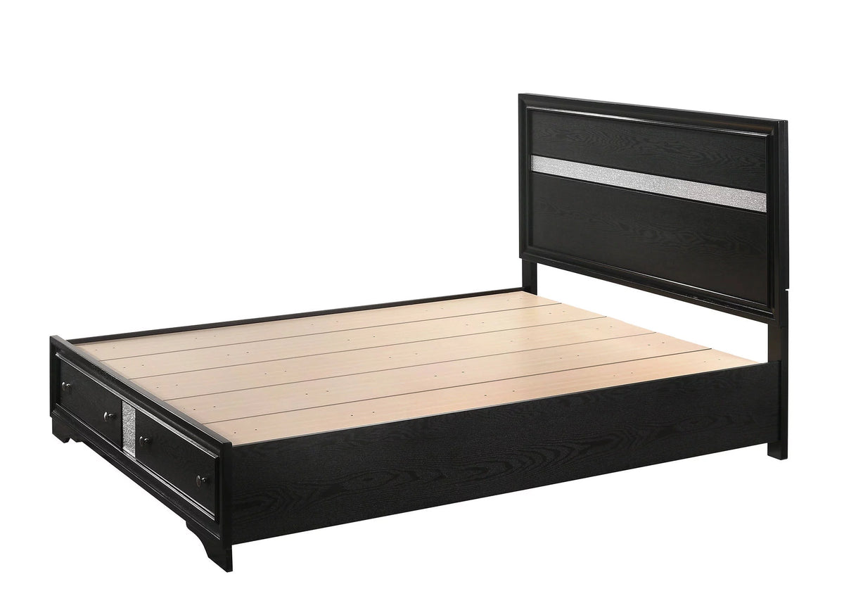 Black 5pc King Size Storage Bed Dresser Mirror Nightstand Set E729