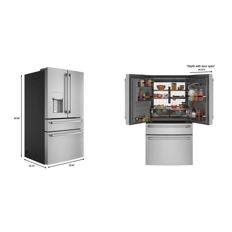 4 Door French Door Refrigerator with Convertible Middle Drawer Stainless Steel Y954