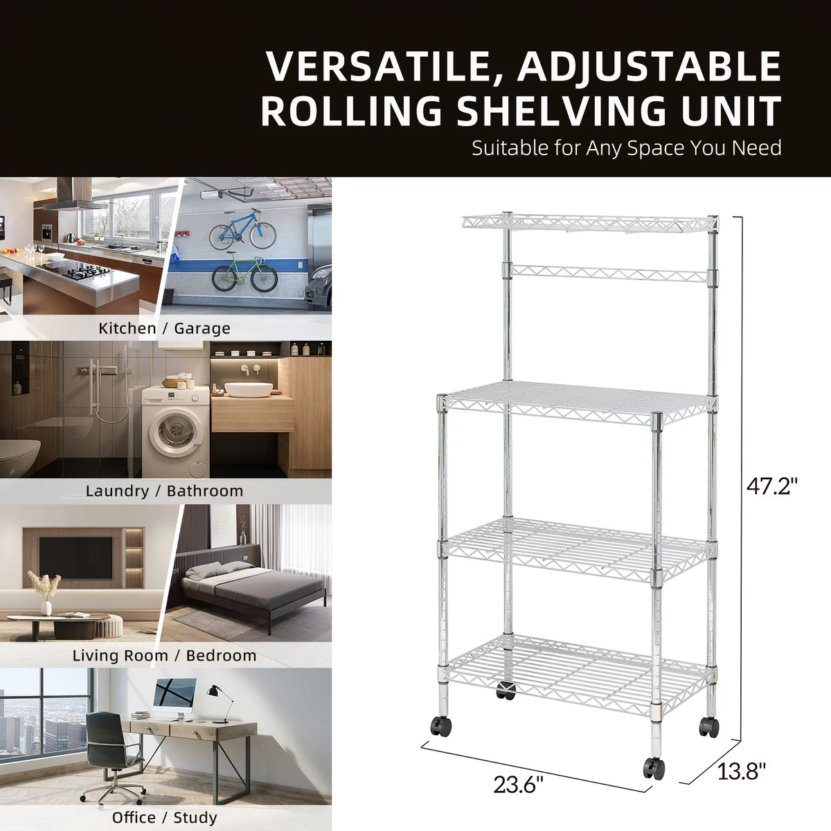 4-Tier Rolling Kitchen Baker's Rack with Storage Shelves D2526