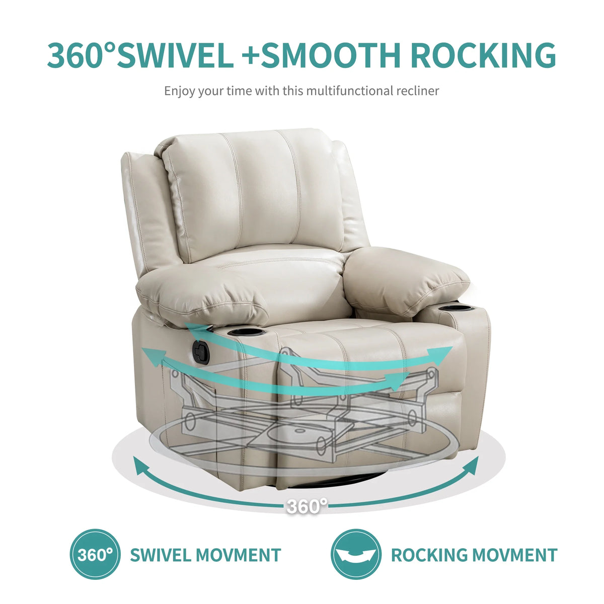 38.19" Wide Manual Swivel Rocker Recliner Chair with Massager and Heat L925013