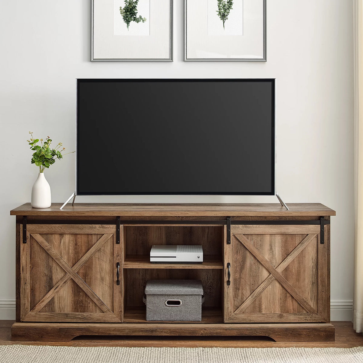 Reclaimed Barnwood Sliding Door TV Stand S37733