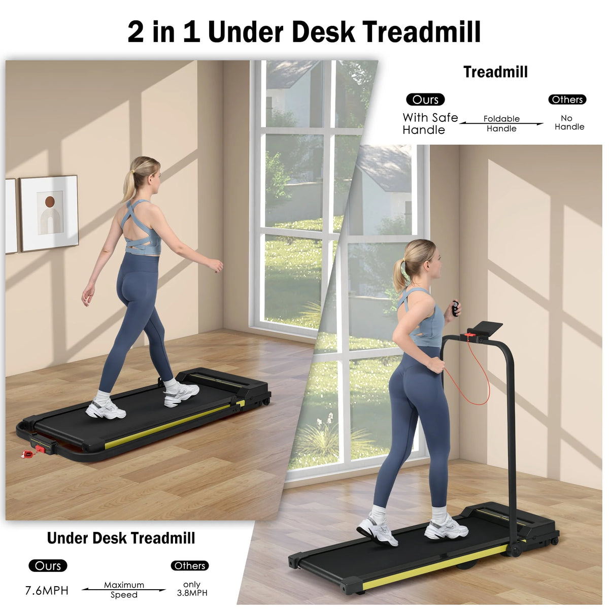 2 in 1 Foldable Treadmill 7.6MPH 2.5HP Q37056