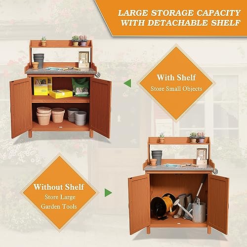 Wooden Outdoor Potting Bench with Storage Y232833