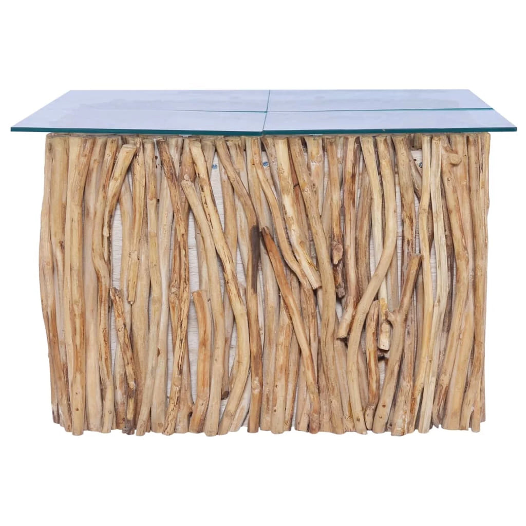Coffee Table Glass Tabletop with Teak Wood Base C812348