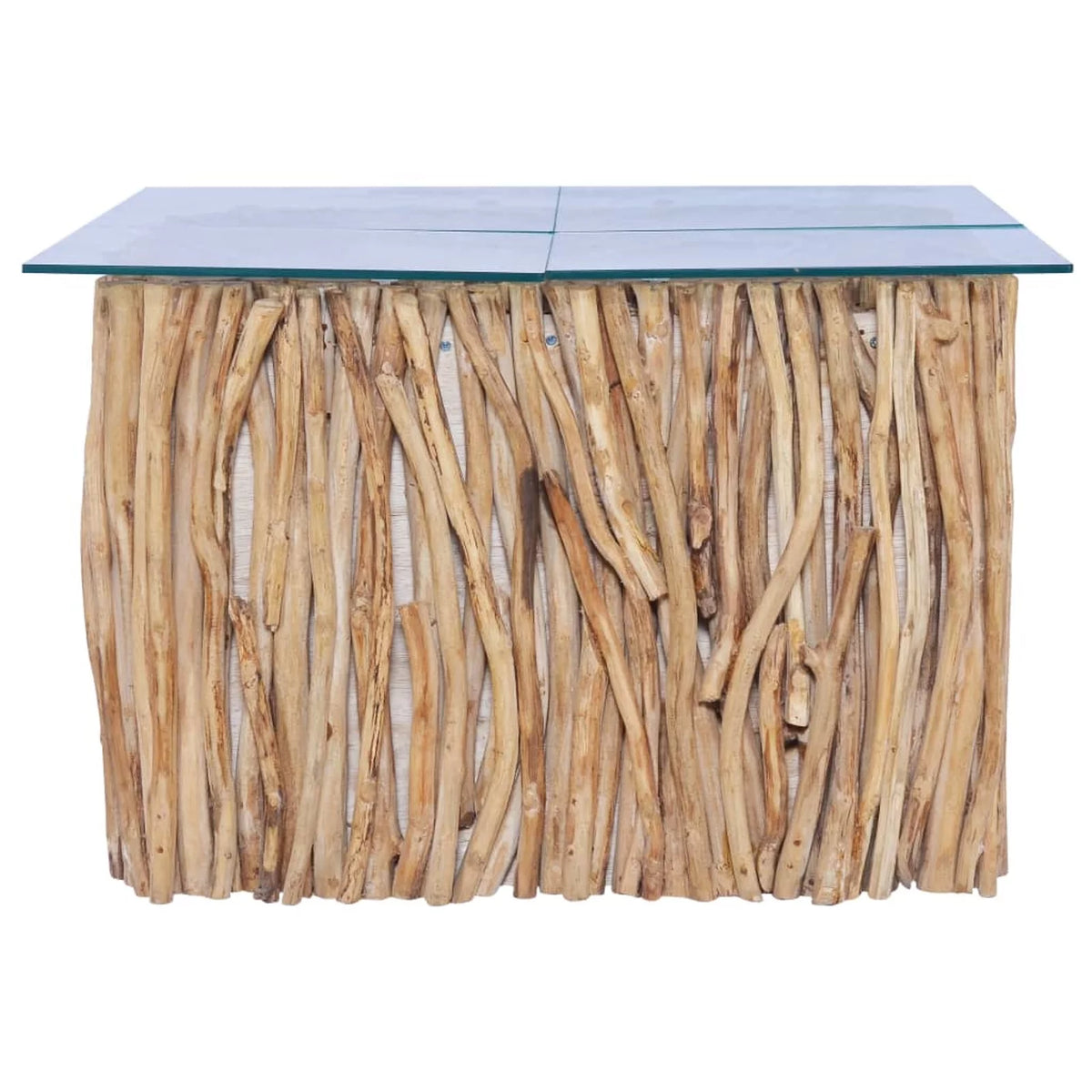 Coffee Table Glass Tabletop with Teak Wood Base C812348