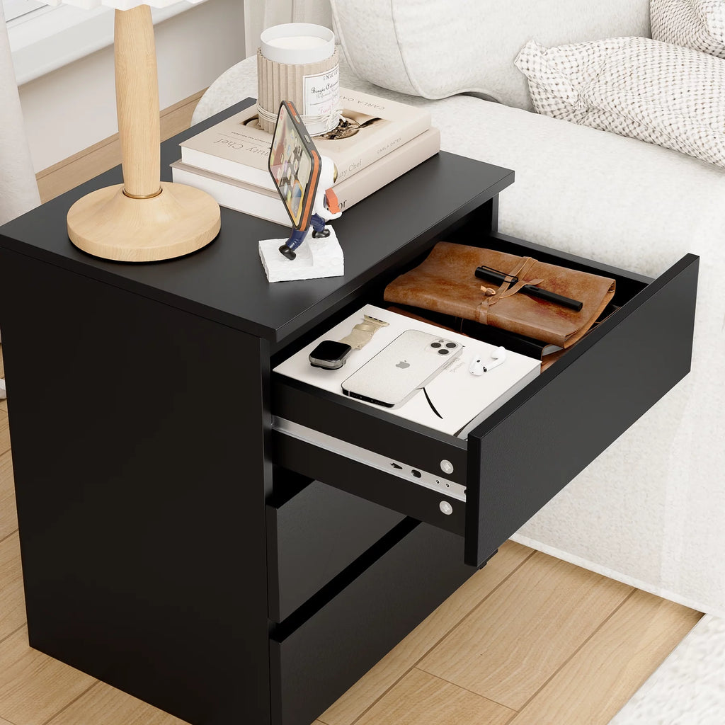 Black 3 Drawer Nightstand Set of 2 G708