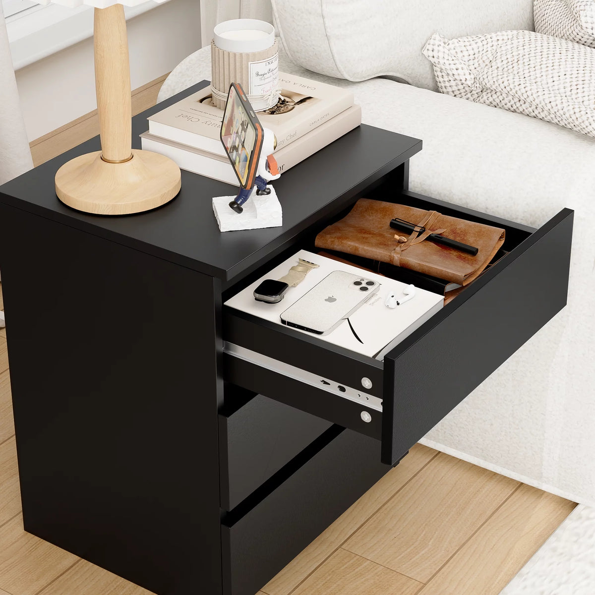 Black 3 Drawer Nightstand Set of 2 G708