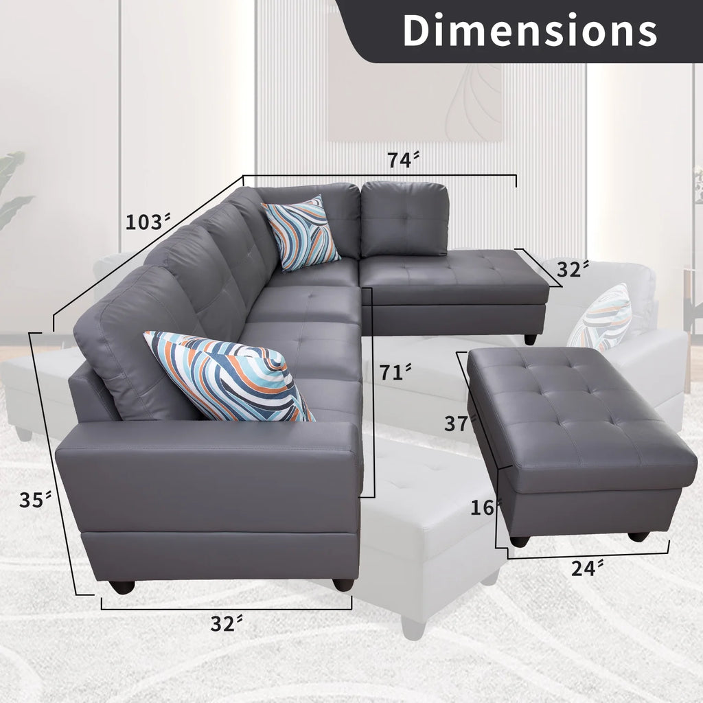 L-Shaped 3-Piece Sectional Sofa Couch Z179