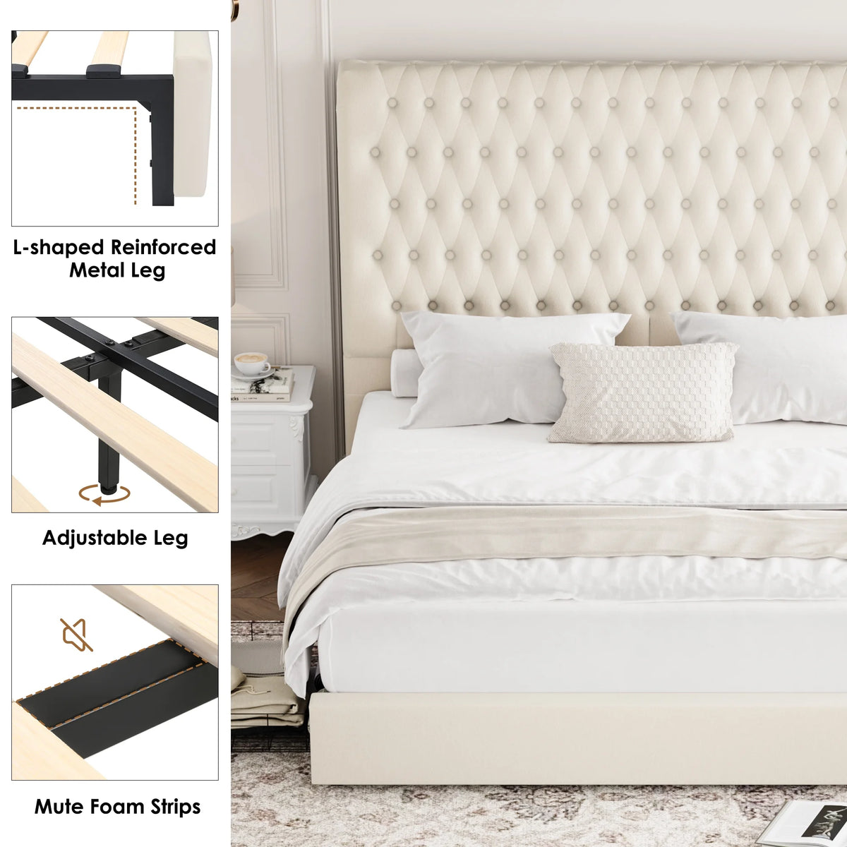 Queen Size Storage Bed with Tall Headboard and Drawers R838