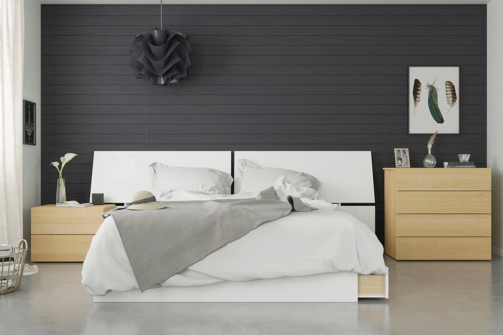 4 Piece Queen Size Bedroom Set Natural Maple and White E951