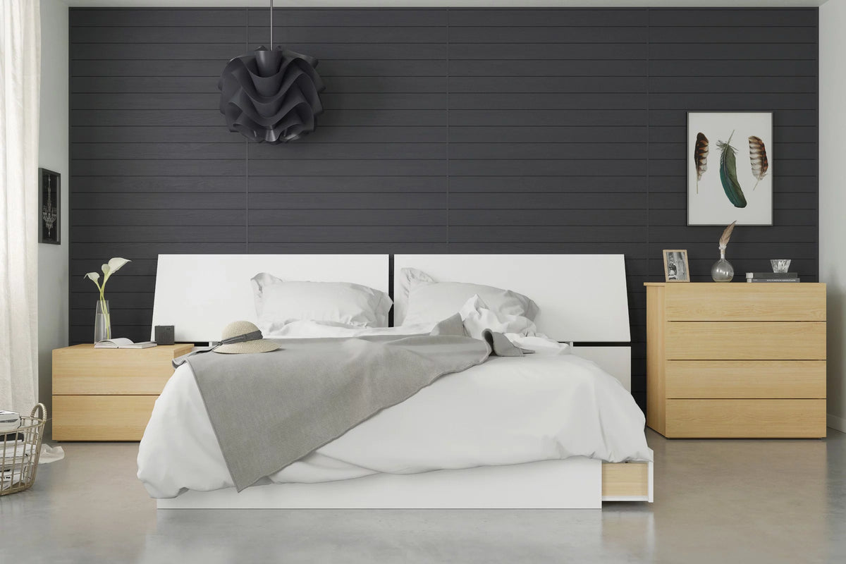 4 Piece Queen Size Bedroom Set Natural Maple and White E951