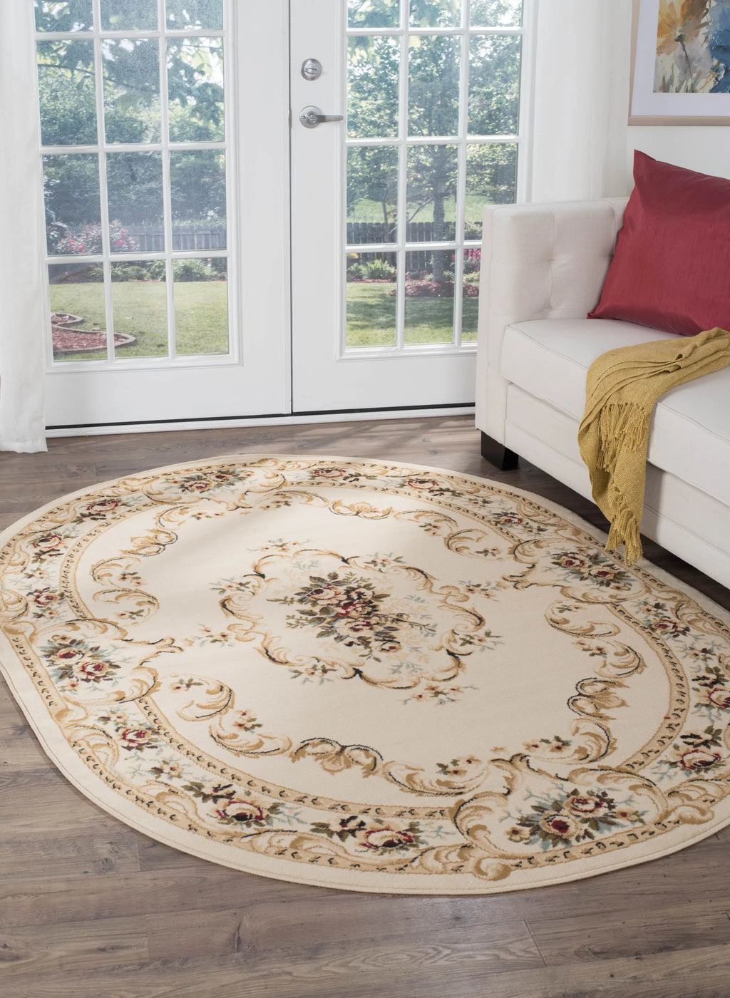 Traditional Floral Area Rug 5'3'' x 7'3'' Oval Beige Red V665386