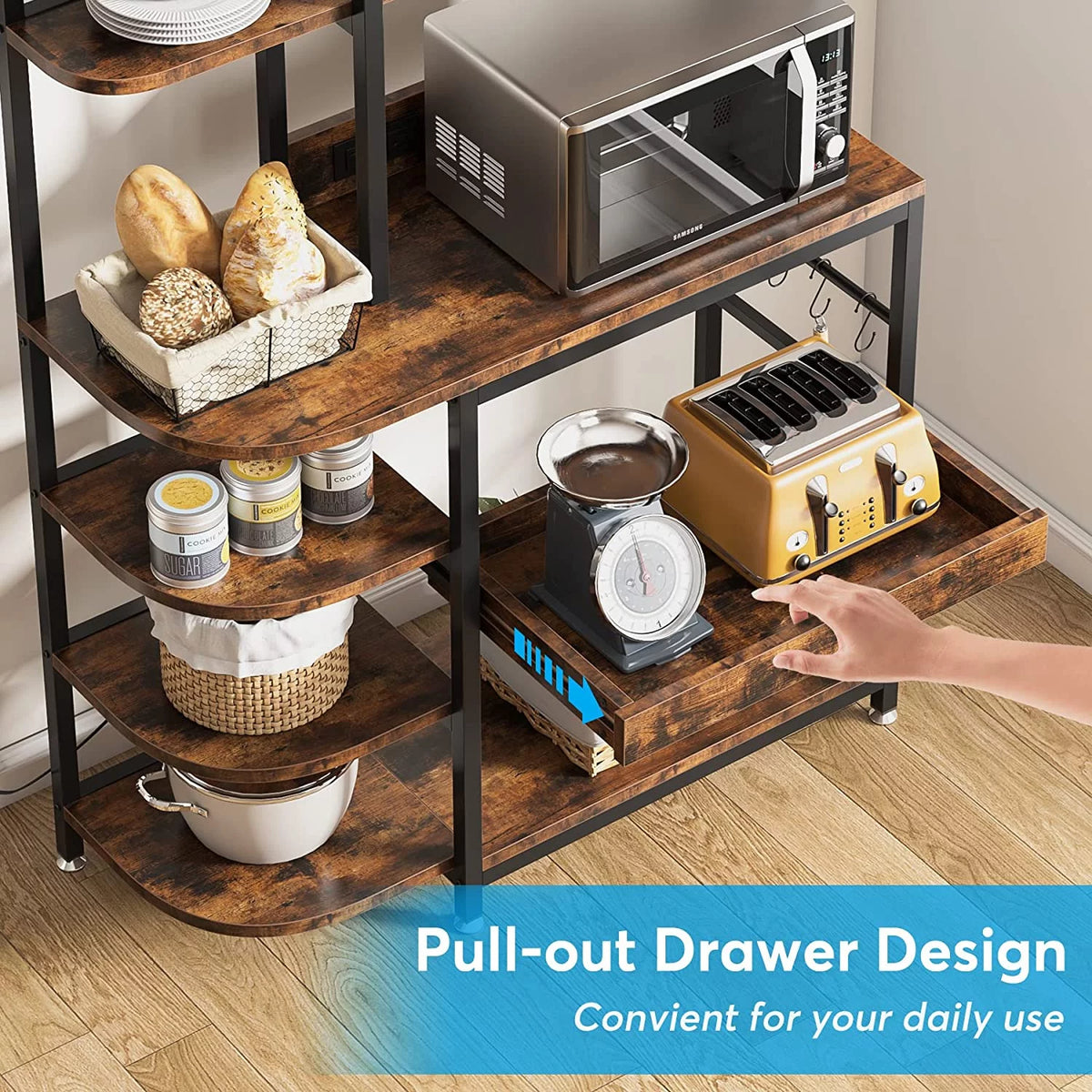 Brown 10-Tier Kitchen Bakers Rack with Power Outlets F1878