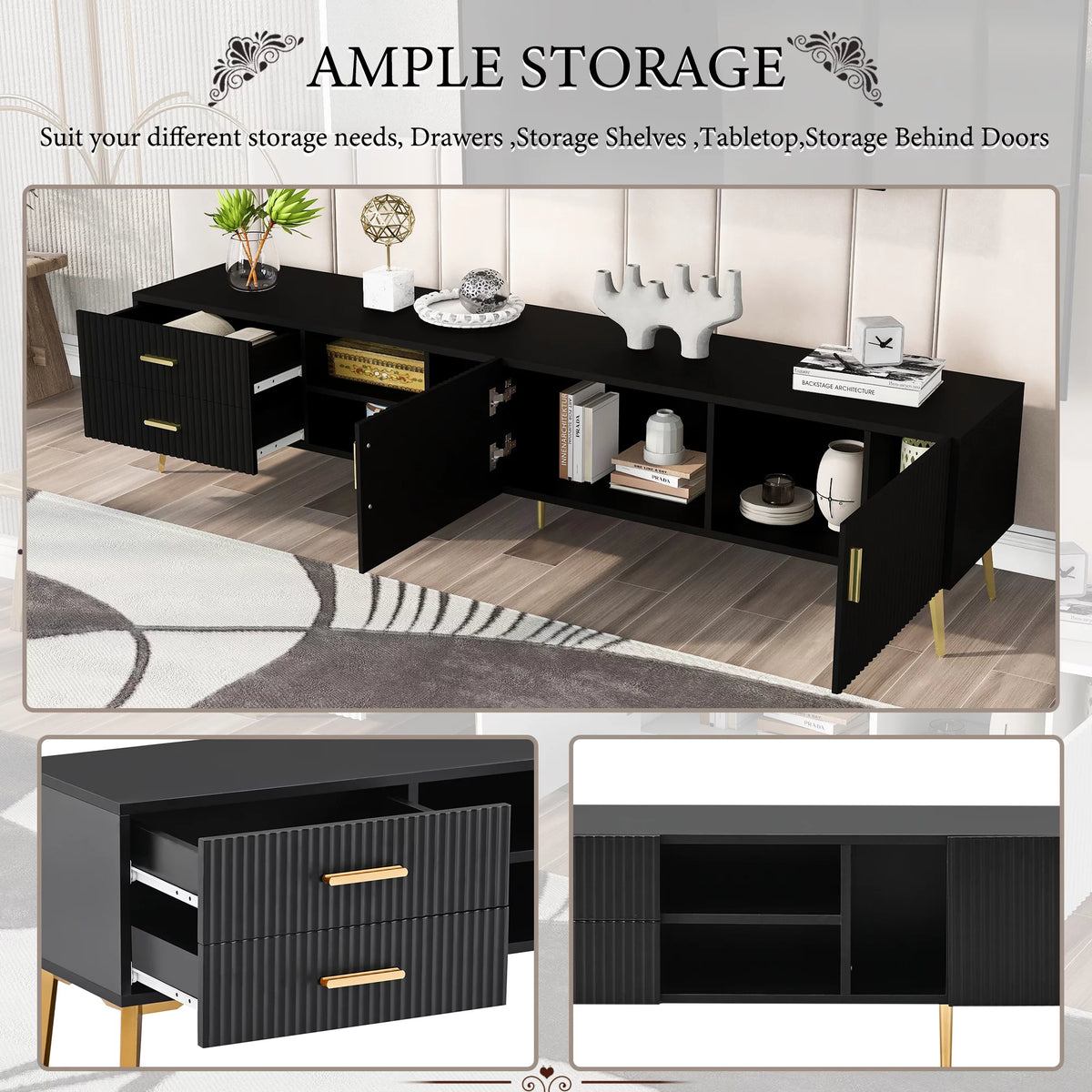 75" Black TV Stand with Storage F599803