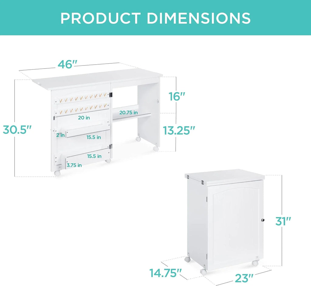 Folding Sewing Table Craft Station with Wheels Shelves Storage Trays G55694